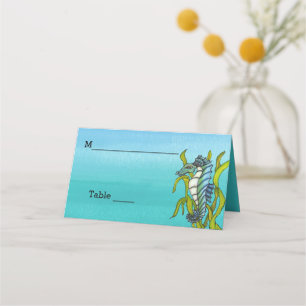 Cartão De Mesa Criatura do Mar Azul Aqua em Formas de Algas Marin