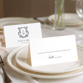 Cartão De Mesa Crista de Monograma Barroco Vintage Casamento