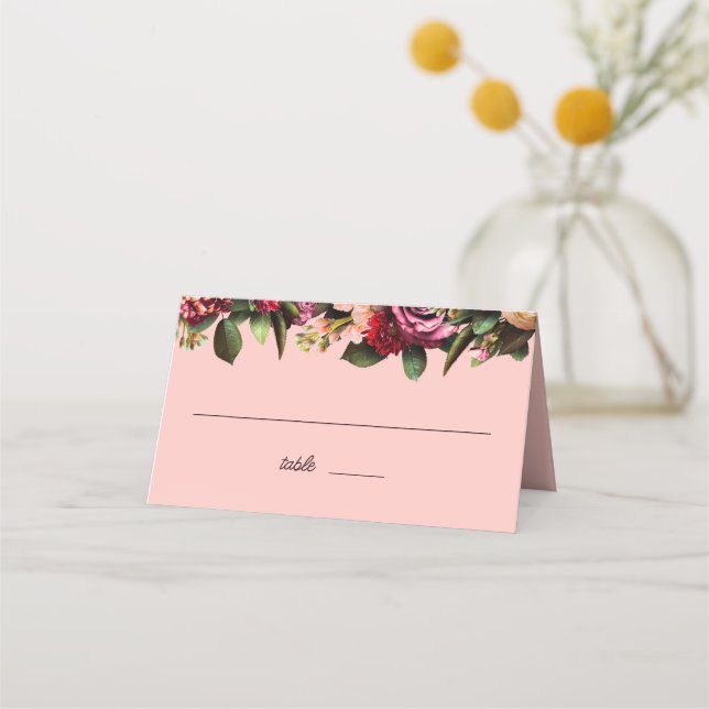 Cartão De Mesa Croysanthemum Romântico na Placa de Lugar Rosa Gos (Frente)