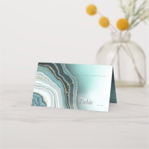 Cartão De Mesa Crystal Agate Wedding Teal ID825