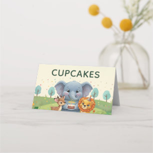 Cartão De Mesa Cupcakes de Aniversário Doces Animais da Floresta