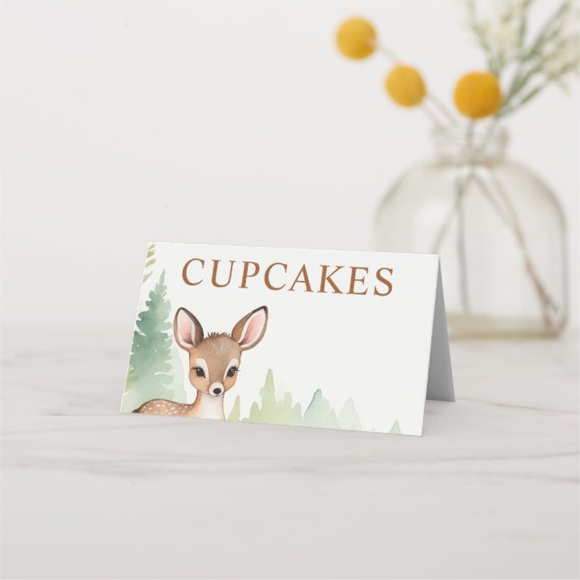 Cartão De Mesa Cupcakes para Chá de Bebê Floresta Neutra com Cerv (Verso)