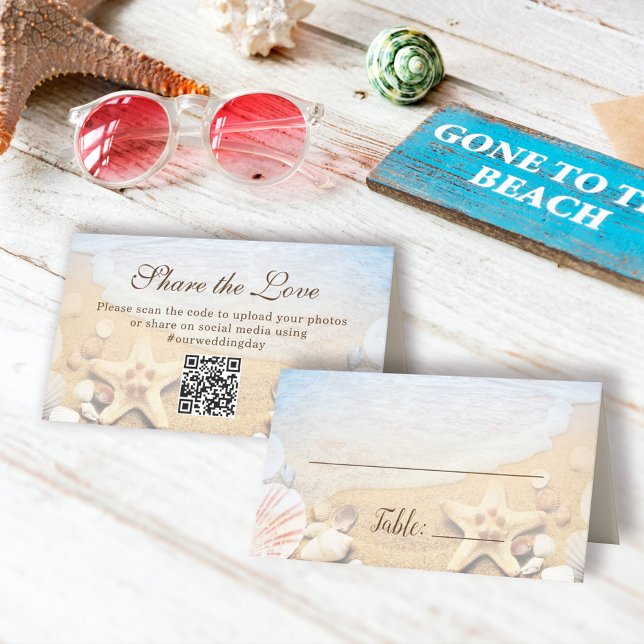 Cartão De Mesa Custom Blue Ocean Tropical Beach Wedding (Criador carregado)