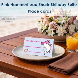 Cartão De Mesa Cute Pink Hammerhead Shark Oceano Aniversário 