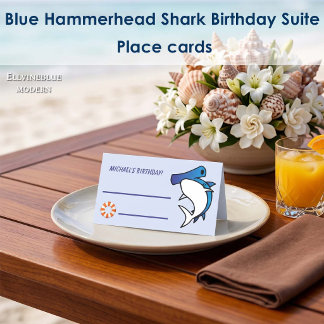Cartão De Mesa Cute Tubarão-martelo Azul Oceano Aniversário