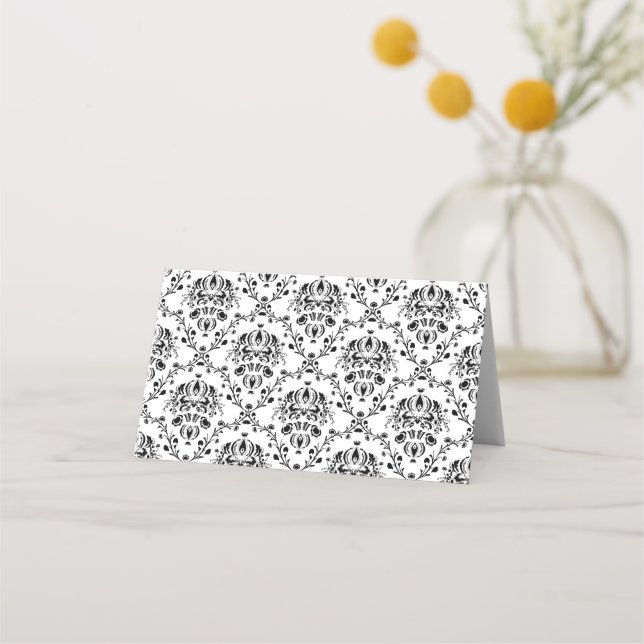 Cartão De Mesa Damasco branco e preto (Frente)