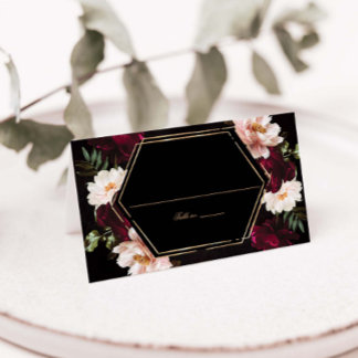 Cartão De Mesa Dark Moody Burgundy Blush Peonies Floral Wedding