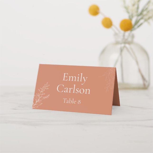 Cartão De Mesa Dark Terracotta Botanical Wedding Place Card (Verso)
