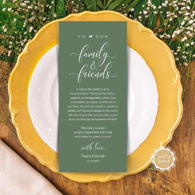 Cartão de Mesa de Agradecimento de Casamento com C (Elegant Calligraphy Wedding Dinner Bridal Shower Thank You Table Card in Sage Green)