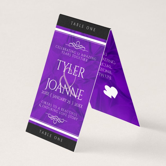 Cartão de Mesa de Aniversário de Casamento de Seda (Frente)