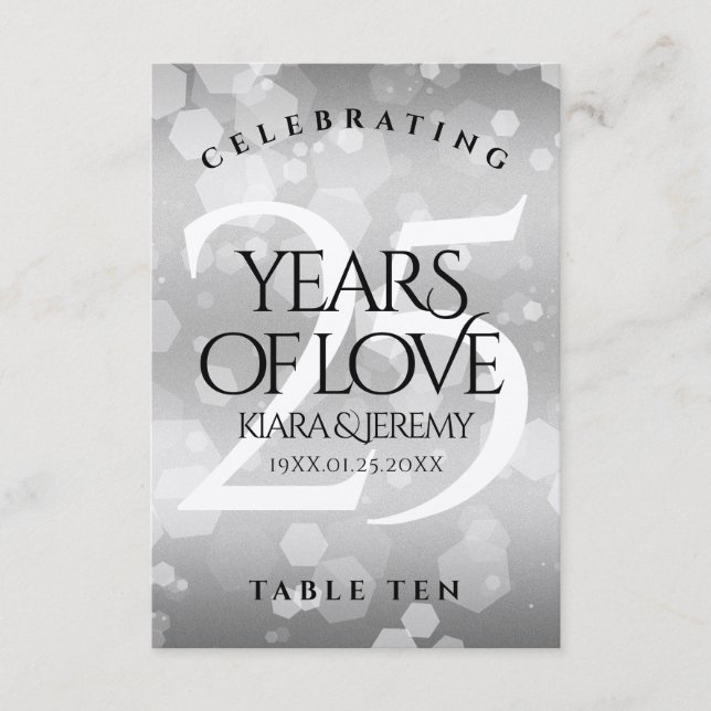 Cartão de Mesa de Aniversário do 25 Silver Elegant (Frente)