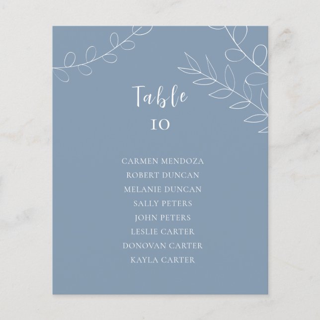 Cartão de Mesa de Assentos de Casamento em Azul Em (Frente)