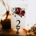 Cartão de Mesa de Casamento Botânico de Queda de B<br><div class="desc">Cartão De Número Da Mesa Floral De Casamento De Burgundy. Personalizar mais" para editar. Correspondência de itens em nossa loja design de festa do Cava</div>