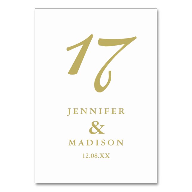 Cartão de Mesa de casamento branco e dourado (Verso)