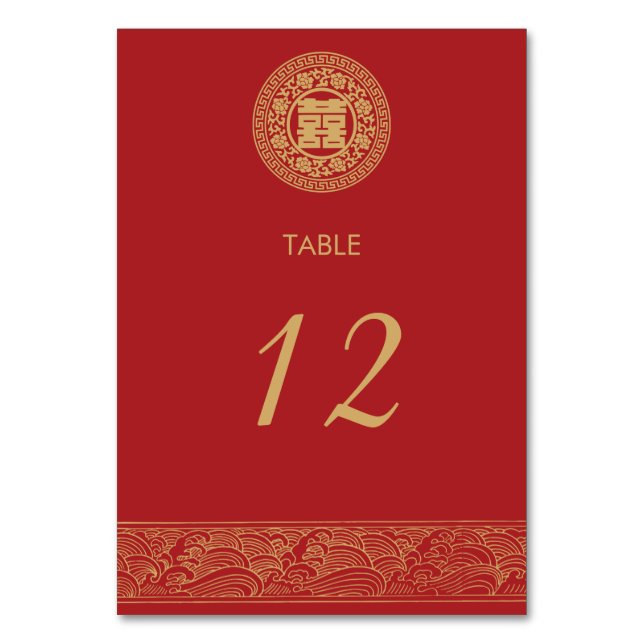 Cartão de Mesa de Casamento Chinês Dupla Felicidad (Frente)