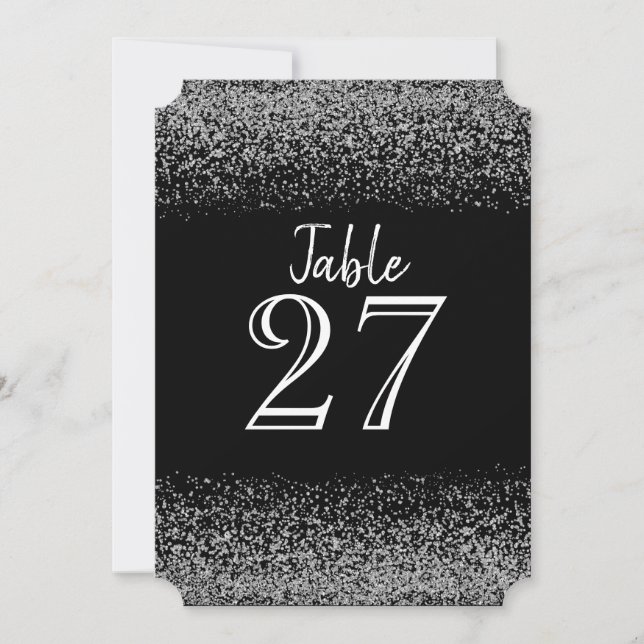 Cartão de Mesa de Casamento com Diamante Preto e B (Frente)