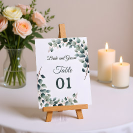 Cartão de Mesa de Casamento com Eucalipto Simples