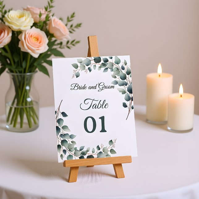 Cartão de Mesa de Casamento com Eucalipto Simples (Criador carregado)