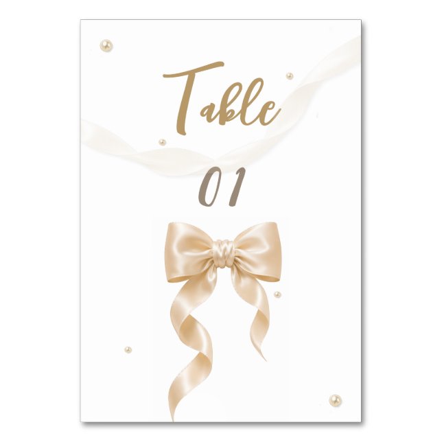 Cartão de Mesa de Casamento com Laço de Cetim Eleg (Frente)