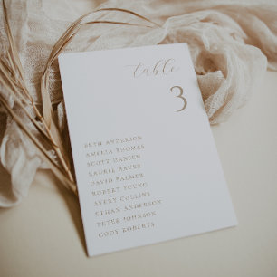 Cartão de Mesa de Casamento de Chic Beige Minimali