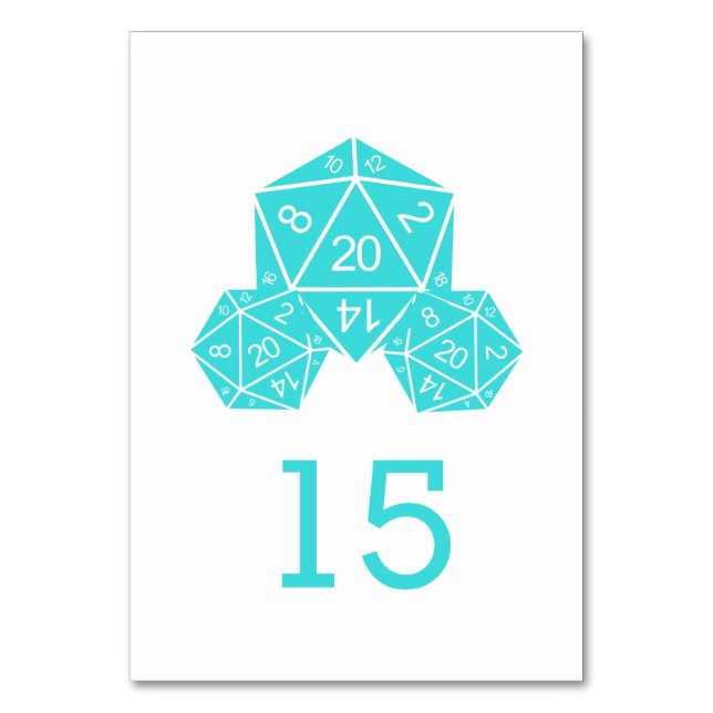 Cartão de Mesa de Casamento de Dice Aqua D20 (Frente)