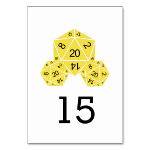 Cartão de Mesa de Casamento de Dice D20 Amarelo