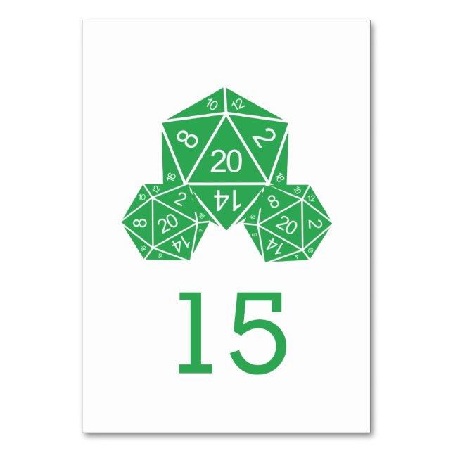 Cartão de Mesa de Casamento de Dice Verde D20 (Frente)