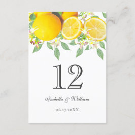 Cartão de Mesa de Casamento de Limão com Aquarela