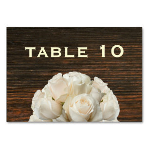 Cartão de Mesa de Casamento de Madeira e Rosas Bra
