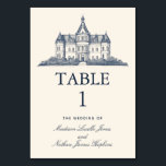 Cartão de Mesa de Casamento de Manor de Chateau An<br><div class="desc">Celebre seu dia especial com esses elegantes Números de Tabela que apresentam um design simples e real de uma velha mansão francesa azul contra um fundo creme. Um eterno e um design minimalista com charme vintage. Personalize o texto, a fonte e as cores para se adequarem às suas preferências de...</div>