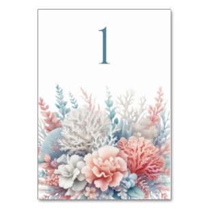 Cartão de Mesa de Casamento de Pastel Coral Reef-B