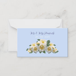 Cartão de mesa de casamento do tema floral azul