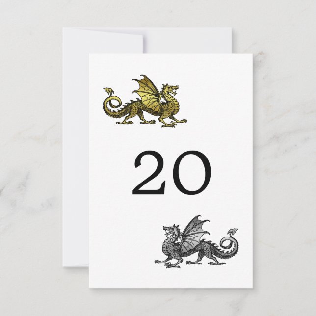 Cartão de Mesa de Casamento Dragão Ouro Prata (Frente)
