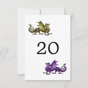 Cartão de Mesa de Casamento Dragão Roxo Dourado