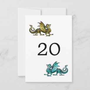 Cartão de Mesa de Casamento Dragão Verde Dourado