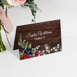 Cartão de Mesa de Casamento Floral Burgundy de Mad