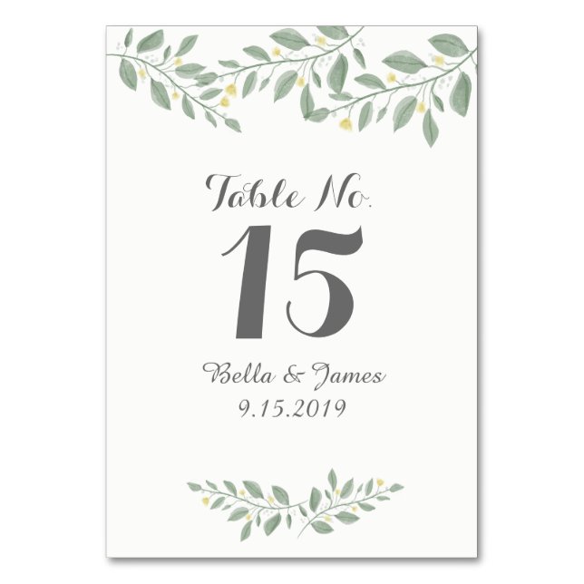 Cartão de Mesa de Casamento Floral Greenery (Frente)