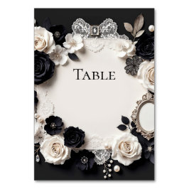 Cartão de Mesa de Casamento Floral Preto e Branco 