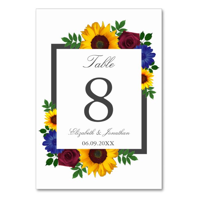 Cartão de Mesa de Casamento Floral Rosa Girassol (Frente)