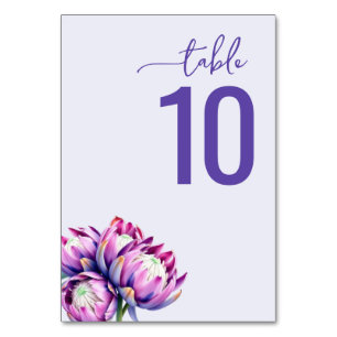 Cartão de Mesa de Casamento Floral Roxo Elegante
