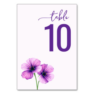 Cartão de Mesa de Casamento Floral Roxo Sereno
