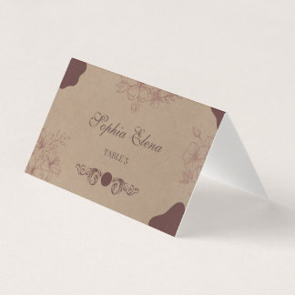 Cartão de Mesa de Casamento Floral Rustic Kraft