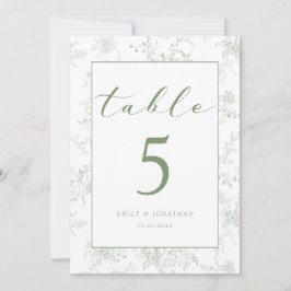Cartão de Mesa de Casamento Floral Toile Verde