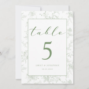 Cartão de Mesa de Casamento Floral Toile Verde