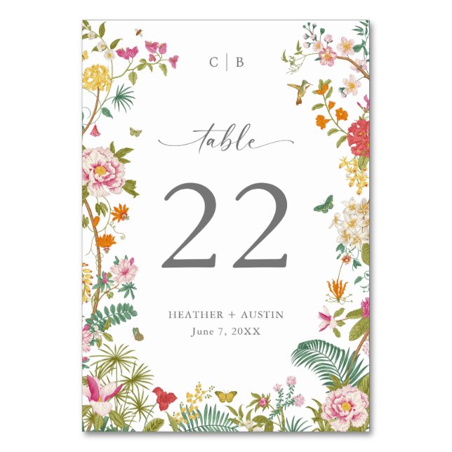 Cartão de Mesa de Casamento Floral Vintage (Frente)