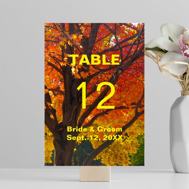 Cartão de Mesa de Casamento Folhas de Outono (Autumn Leaves Wedding Table Card)