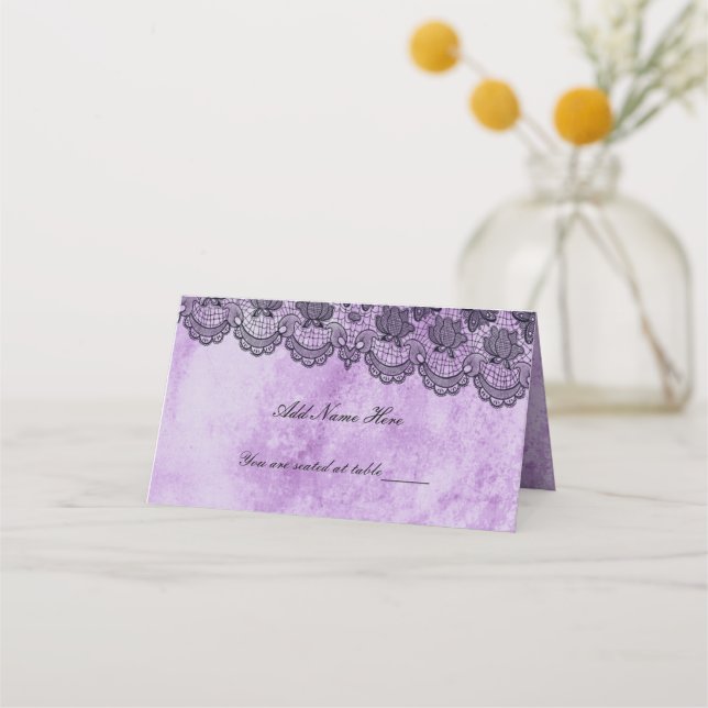 Cartão de Mesa de Casamento Gótico Roxo-Roxo de Lu (Frente)