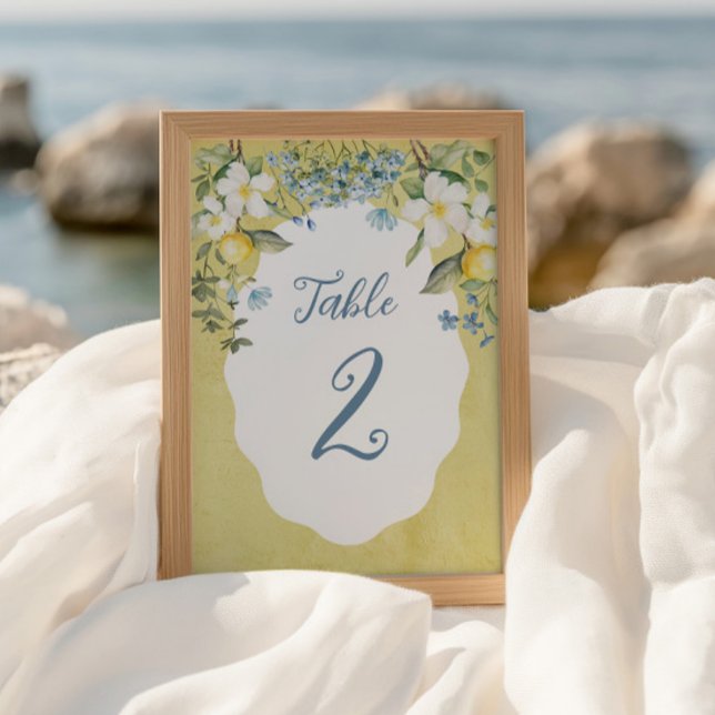Cartão de Mesa de Casamento La Dolce Vita Lemon (Lemon floral table number card fits beautifully into a picture frame for wedding or party décor.)