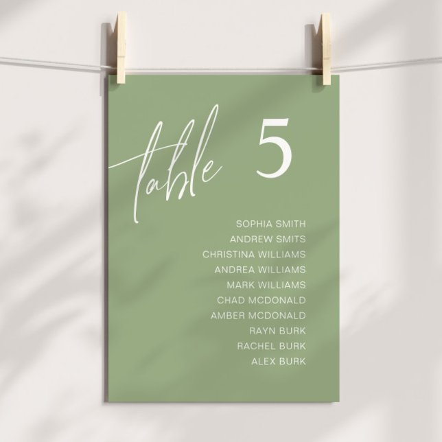 Cartão de Mesa de Casamento Minimalista Sage (Criador carregado)