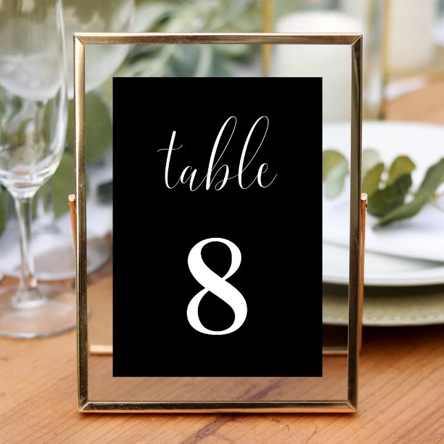 Cartão de Mesa de Casamento Minimalista Simples Pr (Black simple minimalist table card keeps seating clear while adding sleek wedding style)